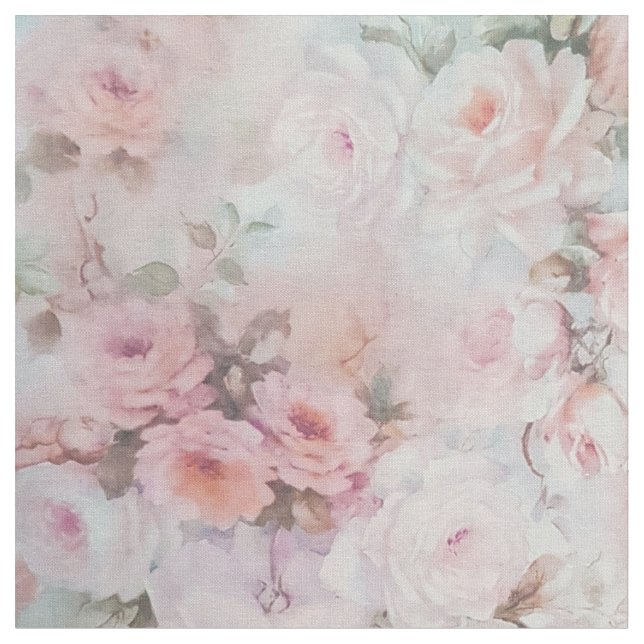 Bohemian pink teal vintage floral pattern fabric (Close Up)