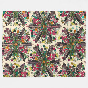 bohemian posy cream fleece blanket