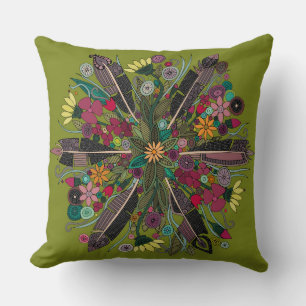 bohemian posy green cushion