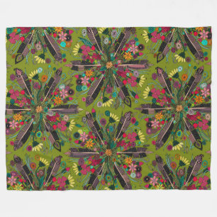 bohemian posy green fleece blanket