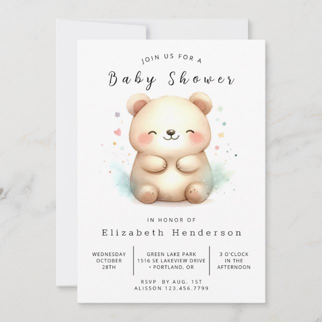 Bohemian Printable Bear Baby Shower Invitation (Front)