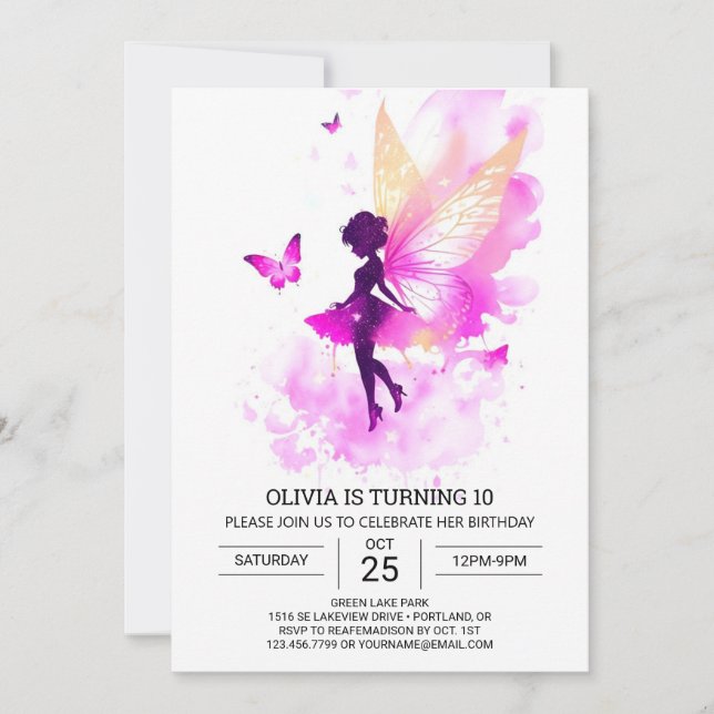 Bohemian Printable Fairy Birthday Invitation (Front)