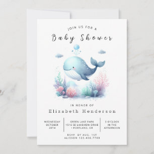 Bohemian Printable Whale Baby Shower Invitation