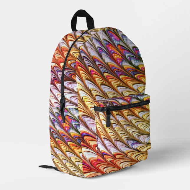 Bohemian Psychedelic Colourful Waves Abstract Art Printed Backpack (Back Corner Left)
