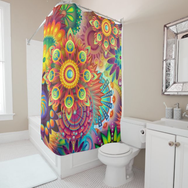 Bohemian Psychedelic Garden Hippie Shower Curtain (In Situ)