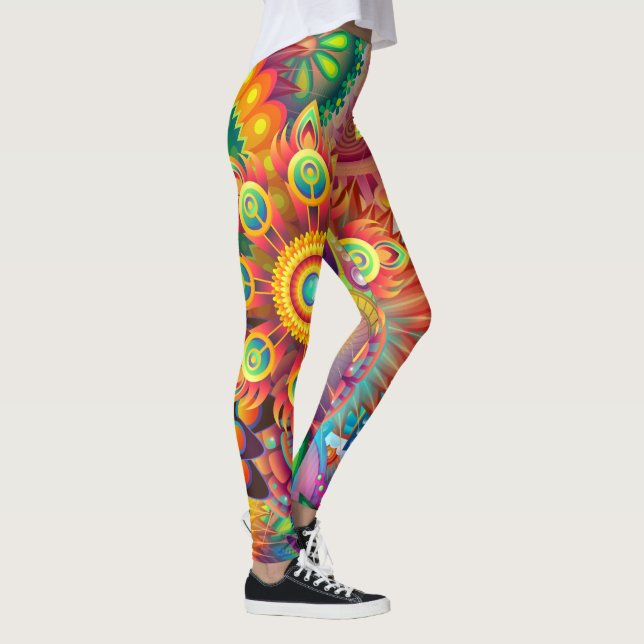 Bohemian Psychedelic Garden Retro 70s Design Leggings (Right)