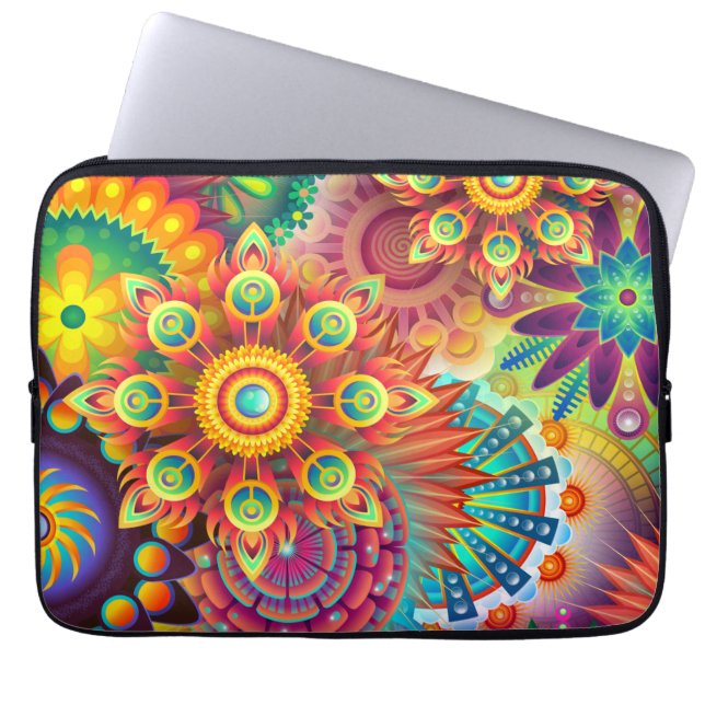 Bohemian Psychedelic Garden Retro Boho Colorful Laptop Sleeve (Front)