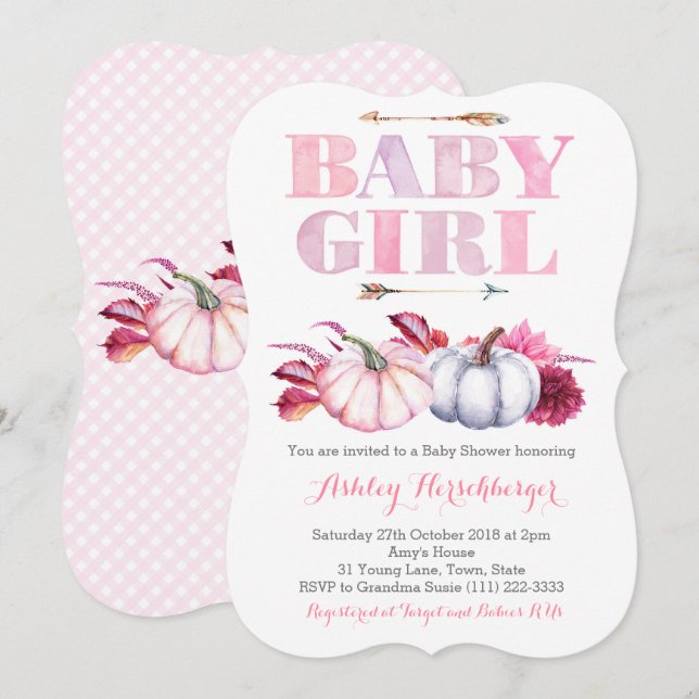 Bohemian Pumpkin Baby Shower for Girl Invitation (Front/Back)
