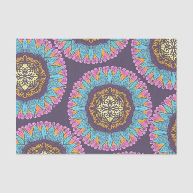 Bohemian Purple Pink Yellow Lace Mandalas Tissue Paper (Front)