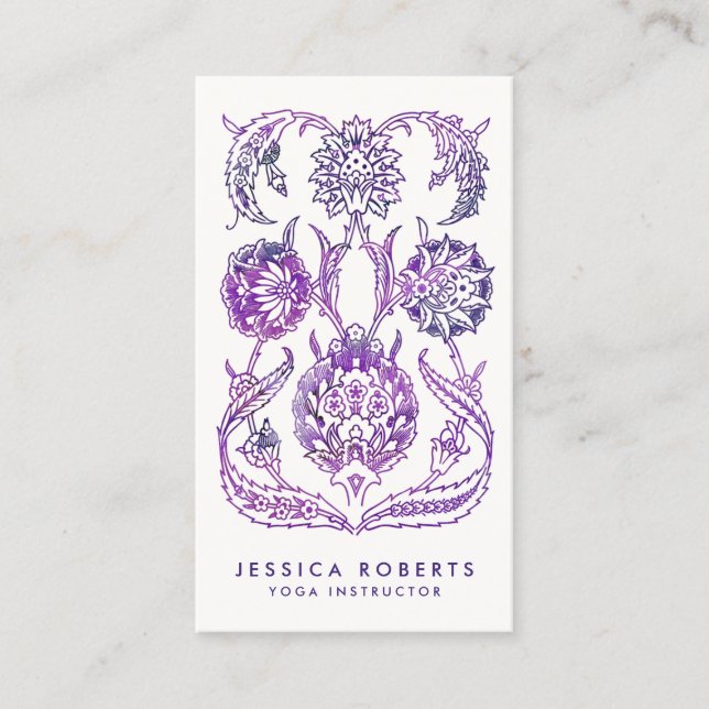 Bohemian Purple Watercolor Floral Design Business Card (Front)