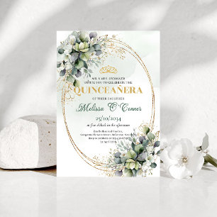 Bohemian Quinceañera Sage Green Watercolor Invite