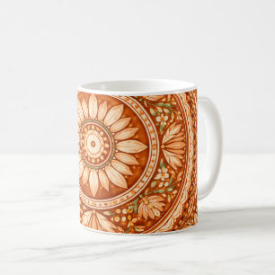 Bohemian Radiance: Terracotta Mandala Ceramic Coffee Mug