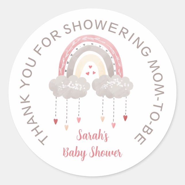 Bohemian Rainbow Baby Shower favour label (Front)