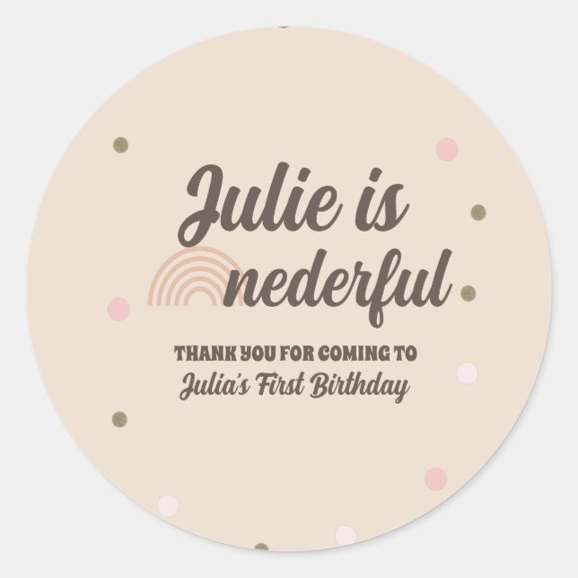 Bohemian Rainbow First Birthday Onederful Dots Classic Round Sticker (Front)