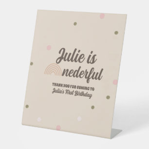 Bohemian Rainbow First Birthday Onederful Dots    Pedestal Sign