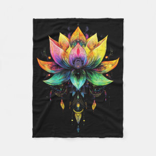 Bohemian Rainbow Lotus Flower Yoga Mandala Chakra Fleece Blanket