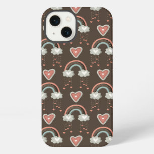 Bohemian Rainbows & Hearts – Earthy Brown 2 iPhone 13 Case