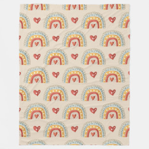 Bohemian Rainbows & Hearts – Earthy Brown Fleece Blanket