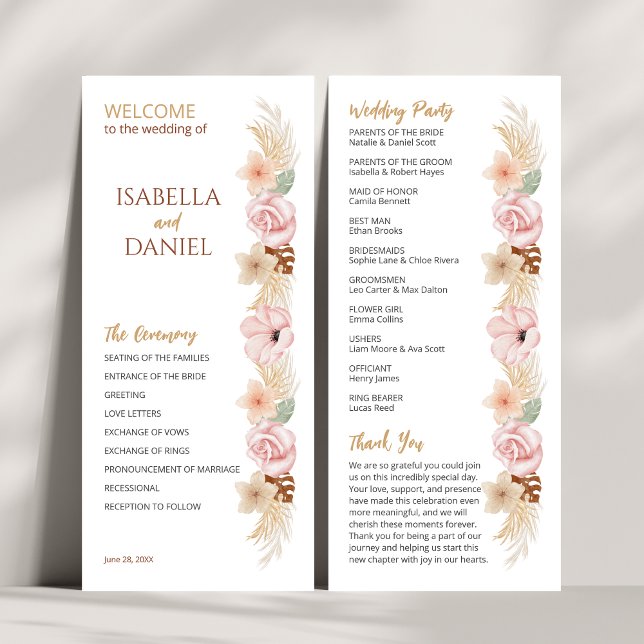 Bohemian Reception Party Boho Floral Wedding  Programme (Creator Uploaded)
