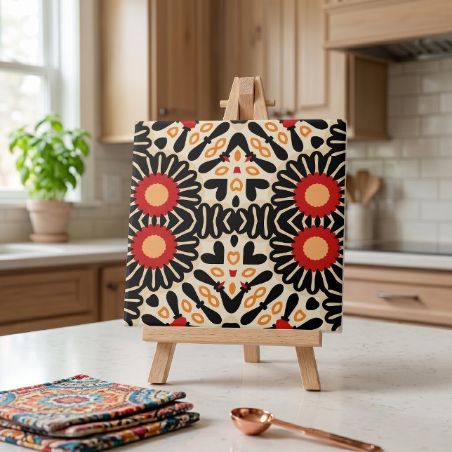 Bohemian Red Black Floral Arabesque Mosaic Tile (Creator Uploaded)