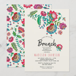 Bohemian Red Folk Flowers Brunch Party Invitation