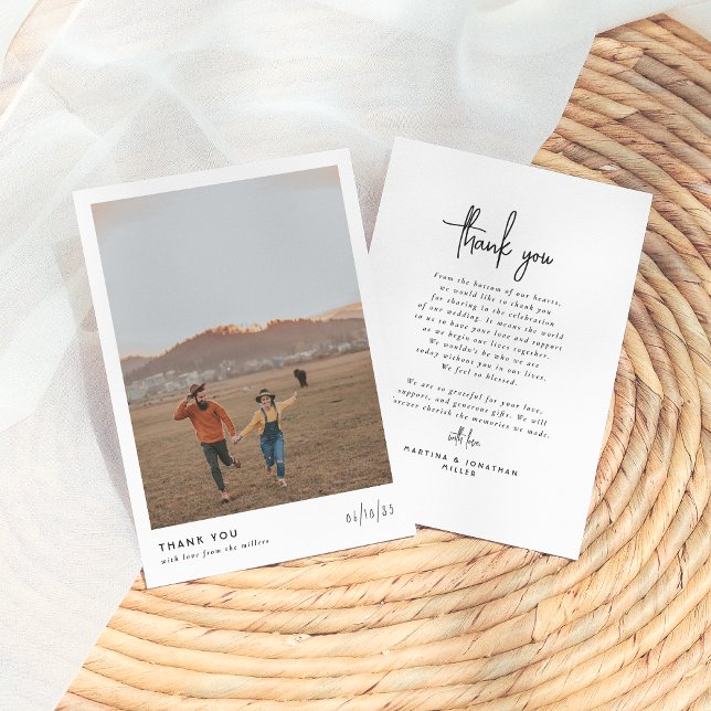 Bohemian Retro Minimalist Simple Photo Wedding Thank You Card (Creator Uploaded)