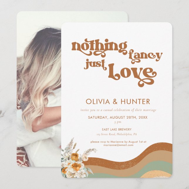 Bohemian Retro Photo Casual Wedding  Invitation (Front/Back)