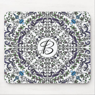 Bohemian rhapsody intricate floral monogram mouse mat