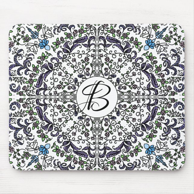 Bohemian rhapsody intricate floral monogram mouse mat (Front)