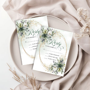 Bohemian Romance Dusty Green Botanical Wedding RSVP Card