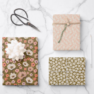 Bohemian romantic floral wedding shower wrapping paper sheet