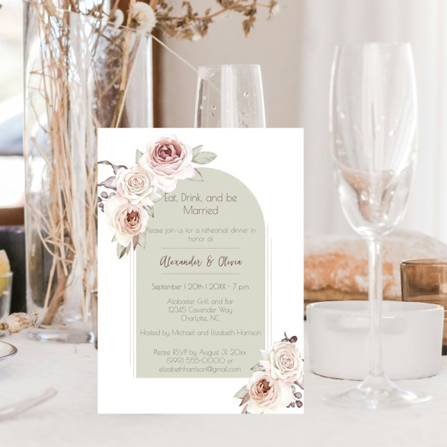 Bohemian Rose Arch Wedding Rehearsal Dinner Invitation (Bohemian Rose Arch Wedding Rehearsal Dinner)