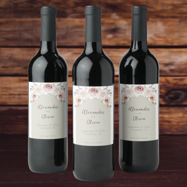 Bohemian Rose Arch Wedding Wine Label (Bohemian Rose Arch Wedding Wine Label)