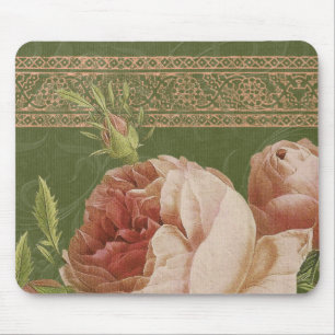 BOHEMIAN ROSE in Peach and Olive Green Mouse Mat