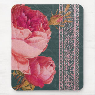 BOHEMIAN ROSE in ROSY PINK and TEAL BLUE Mouse Mat