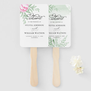 Bohemian Rose Pink Gold Floral Greenery Wedding Hand Fan