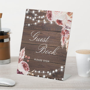 Bohemian Rose Rustic Wood Guest Book Sign