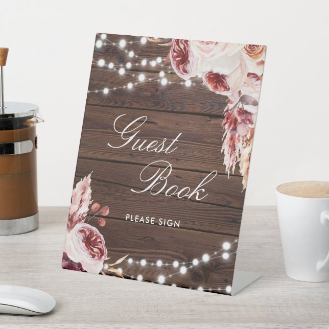 Bohemian Rose Rustic Wood Guest Book Sign (In SItu)