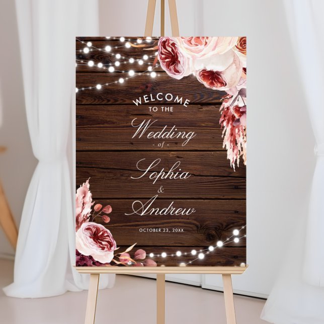 Bohemian Rose Rustic Wood Wedding Welcome Poster (Creator Uploaded)