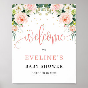 Bohemian rustic blush pink floral welcome sign