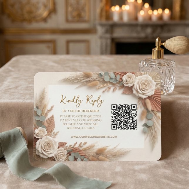 Bohemian Rustic Floral QR Code Wedding RSVP Card (Creator Uploaded)