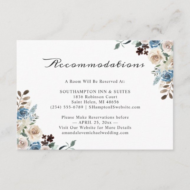 Bohemian Rustic Floral Wedding Accommodations Enclosure Card (Front)
