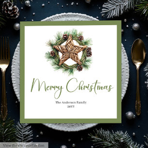 Bohemian Rustic Pine Wreath Holiday Napkins