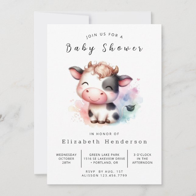  Bohemian Rustic Simple Cow Baby Shower Invitation (Front)