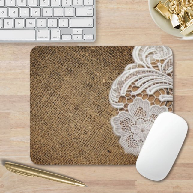 bohemian rustic western country burlap and lace mouse mat (bohemian rustic western country burlap and lace mouse pad)