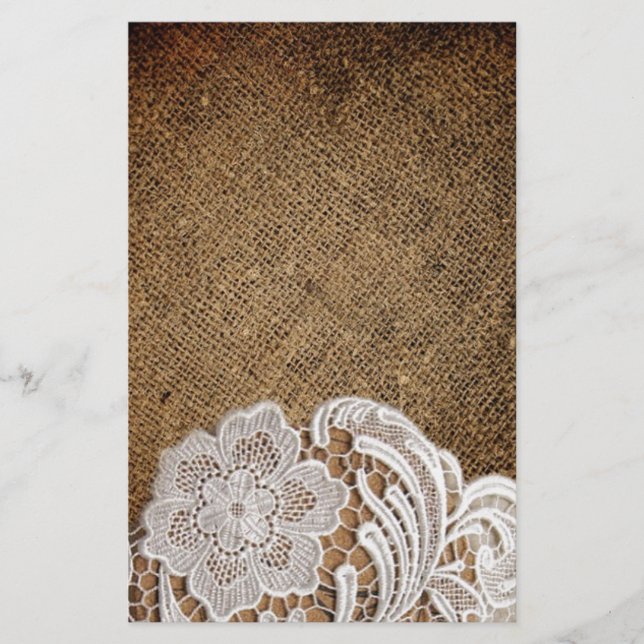 bohemian rustic western country burlap and lace stationery (Front)