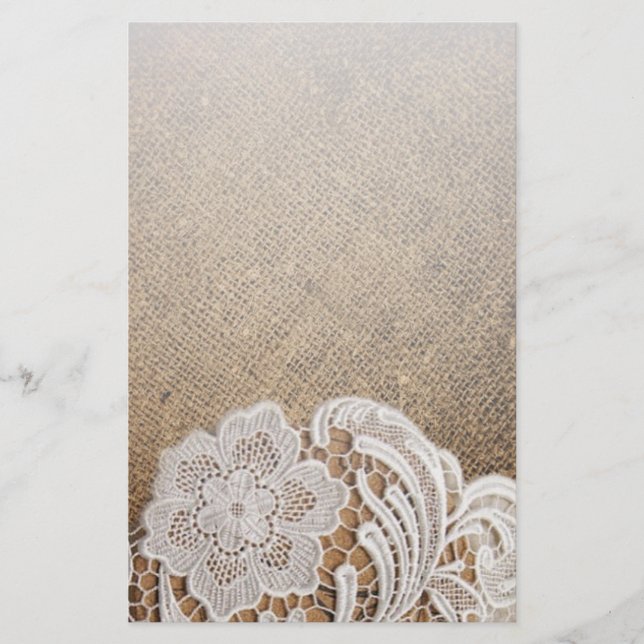 bohemian rustic western country burlap and lace stationery (Front)