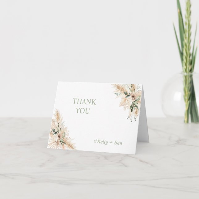 Bohemian Sage Green Baby Shower Thank You Card (Front)