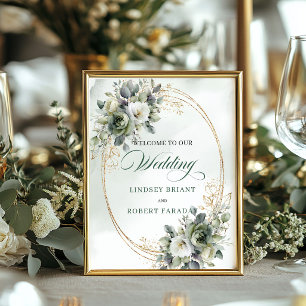 Bohemian Sage Green Botanical Wedding Welcome Sign