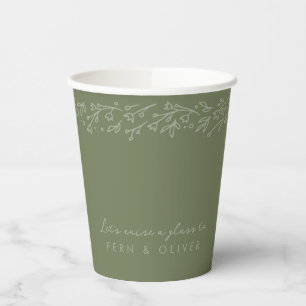 Bohemian Sage Green Garden Floral Bridal Shower Paper Cups